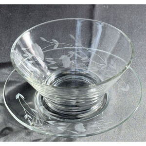 Vintage Princess House Heritage Crystal Condiment Bowl Plate Set 1970s-80s